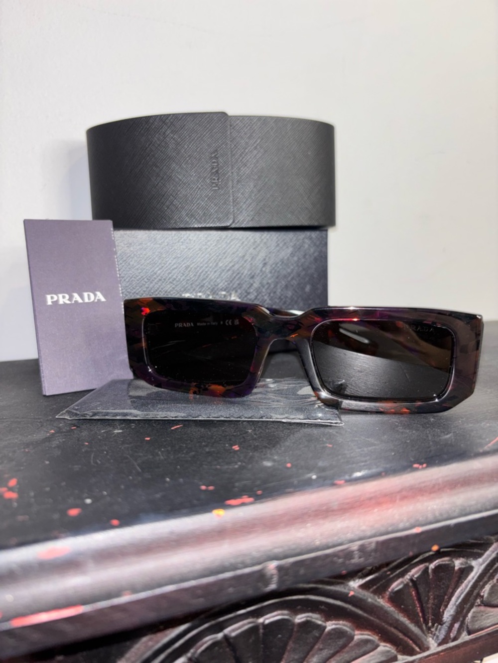 Prada PR06YS Symbole Rectangular Tortoise Shell Sunglasses in Case NIB - Picture 1 of 5